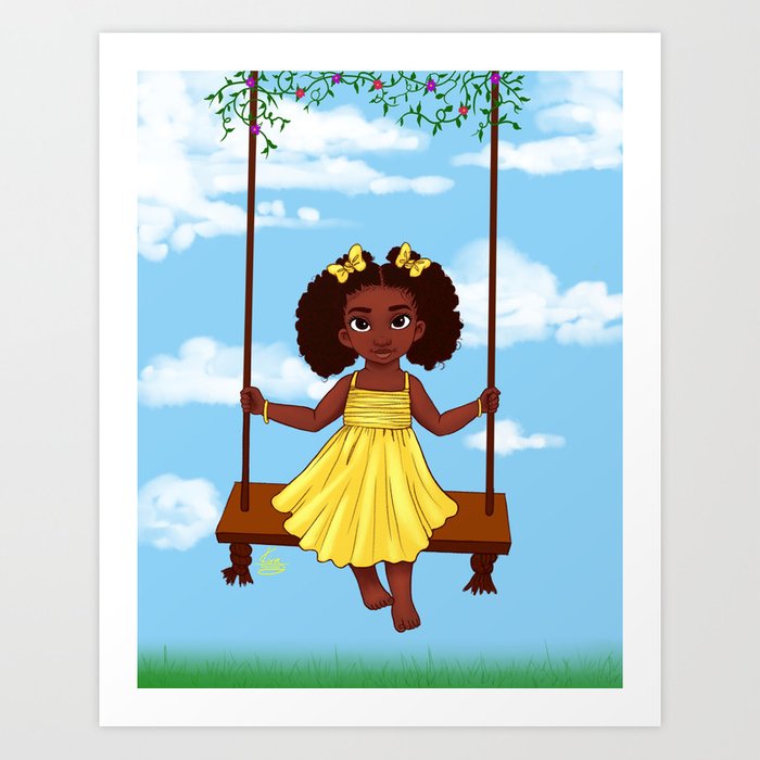 digital painting of a little black girl on a swing