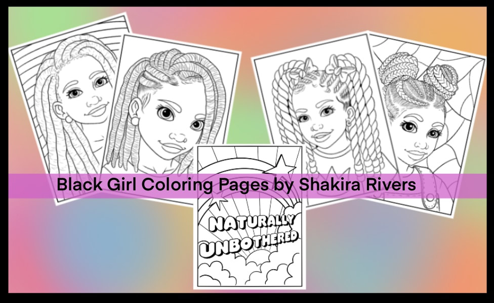 Product images of coloring pages of black girls with cute hairstyles