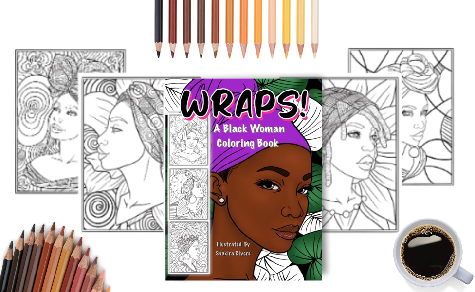 Product images of Five coloring pages of black women