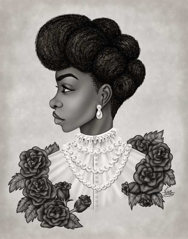 Image- Afro art painting of a black Victorian woman. kira the artist-shakira rivers